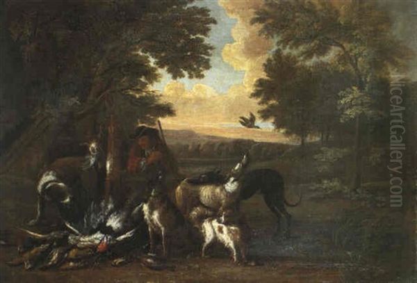 Chasseur Avec Chiens Et Gibier Dans Un Paysage Oil Painting by Adriaen de Gryef