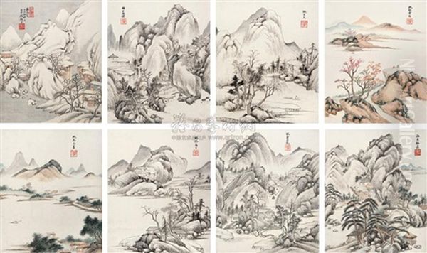 Landscape (8 Works) Oil Painting by  Gu Linshi