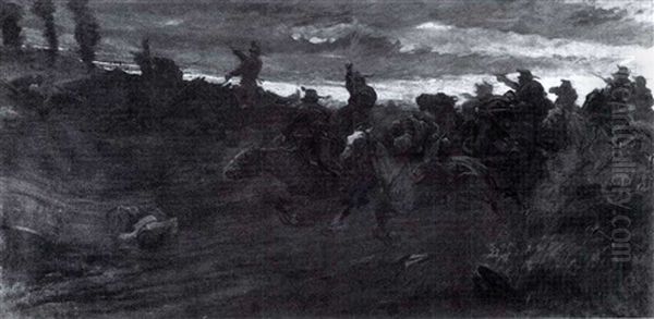 Calvary Charge At Dawn Oil Painting by Vittorio Guaccimanni