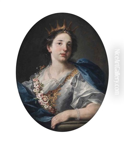 A Lady, Bust-length, With A Crown And A Garland Of Flowers Oil Painting by Pietro Francesco Guala