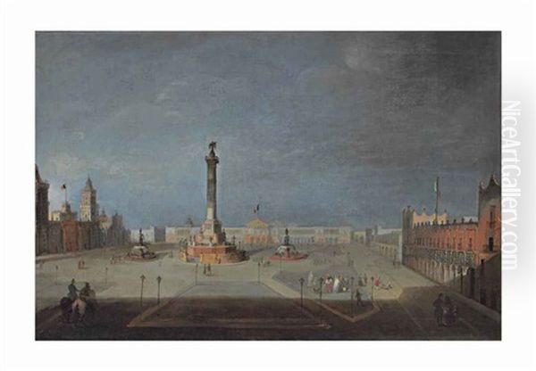 Proyecto De La Plaza Mayor (diseno De La Columna De Lorenzo De La Hidalga) Oil Painting by Pedro Gualdi