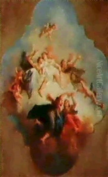 Allegoria Con Divinita Dell' Olimpo (bozzetto Per Soffitto) Oil Painting by Jacopo Guarana