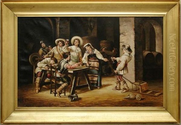 Pub Scene Interior Oil Painting by Guerrino Guardabassi