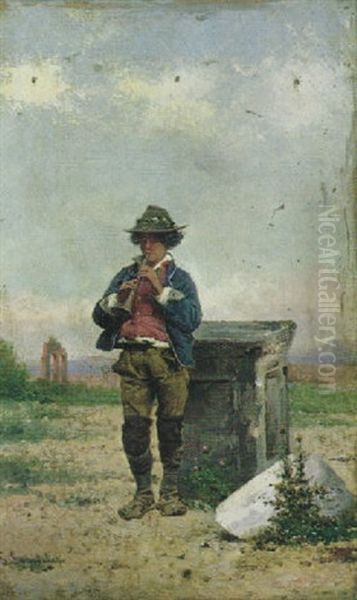 The Young Piper Oil Painting by Guerrino Guardabassi