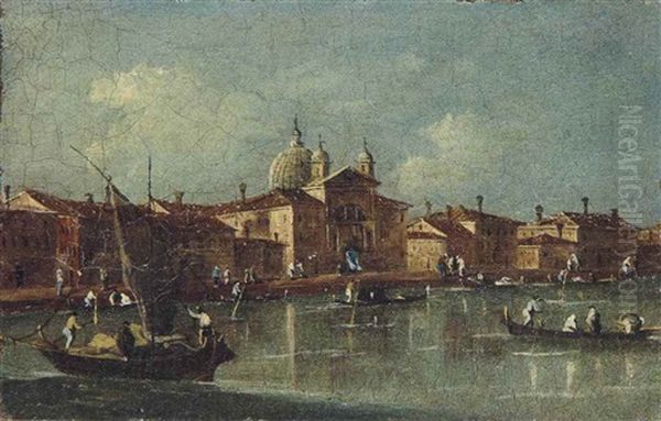 L'ile De La Giudecca A Venise Avec L'eglise Des Zitelle En Arriere-plan Oil Painting by Giacomo Guardi