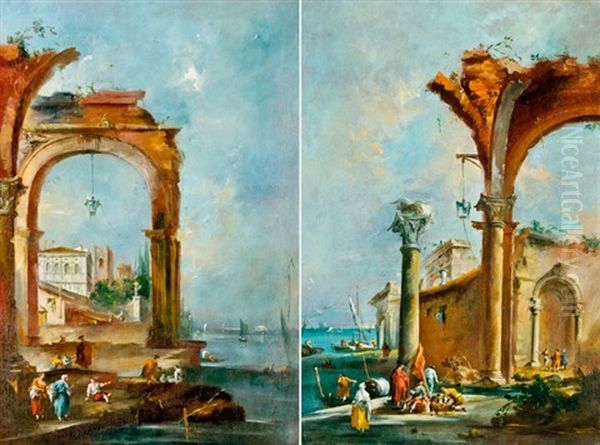 Capriccio, I - Ii (pair) Oil Painting by Giacomo Guardi