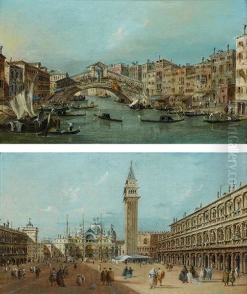 Le Pont Du Rialto (+ La Place Saint-marc; Pair) Oil Painting by Giacomo Guardi