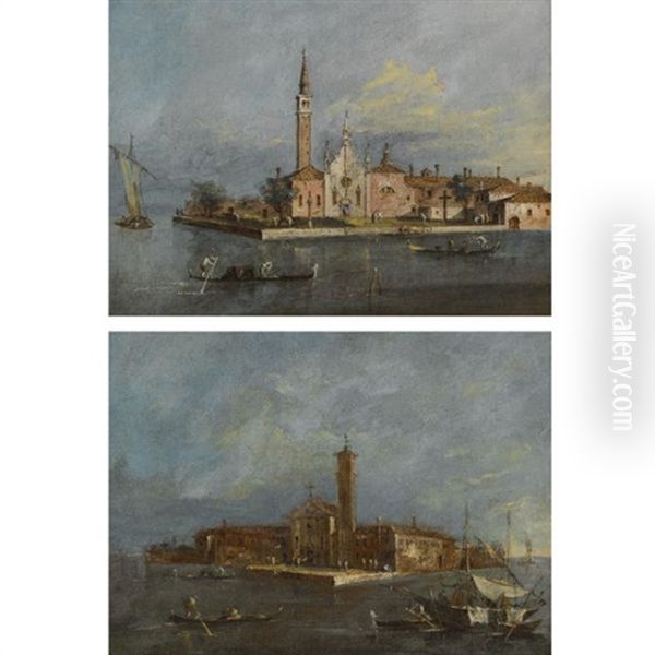 Venice, A View Of The Island Of S. Lazzaro (+ Venice, A View Of The Island Of Santa Maria Delle Grazie; Smllr; Pair) Oil Painting by Giacomo Guardi