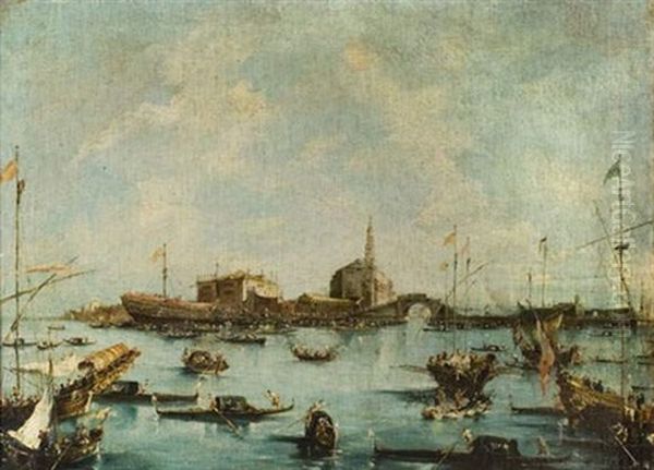 Le Bucentaure A Saint Nicolas Du Lido Oil Painting by Giacomo Guardi