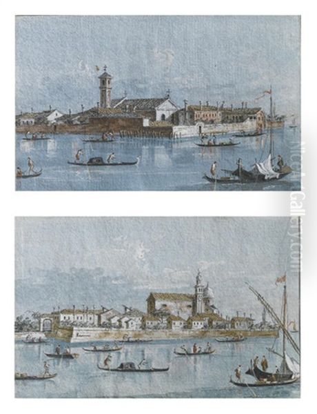 Isola Del Lazzaretto Vecchio, Venezia (+ Isola Della Certosa, Venezia; 2 Works) Oil Painting by Giacomo Guardi