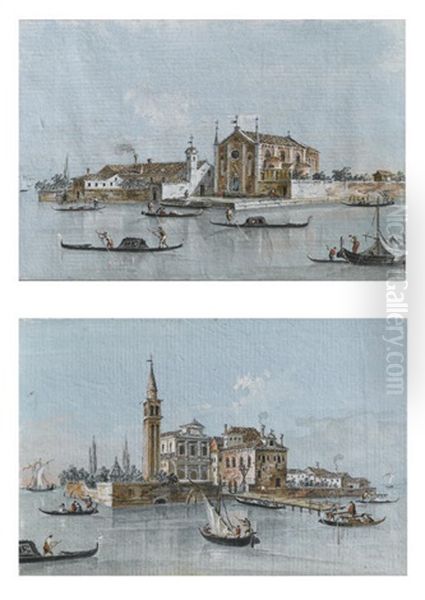 Isola Di S. Cristoforo, Venezia (+ Isola Di S. Spirito, Venezia; 2 Works) Oil Painting by Giacomo Guardi