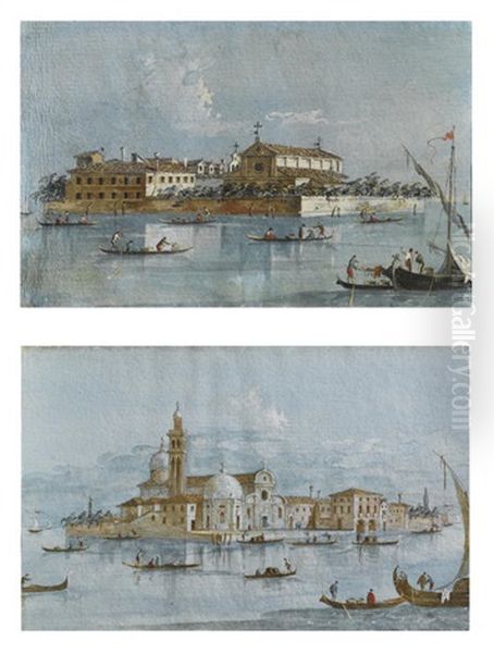 Isola Di S. Lazzaro Degli Armeni, Venezia (+ Isola Di San Michele Di Murano; 2 Works) Oil Painting by Giacomo Guardi