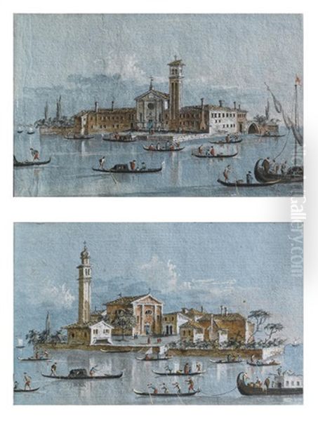 Isola Di S. Mattia Di Murano (+ Isola Di San Giorgio In Allega, Venezia; 2 Works) Oil Painting by Giacomo Guardi