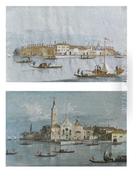 Isola Del Lazzaretto Nuovo, Venezia (+ Isola Della B. V. Delle Grazie, Venezia; 2 Works) Oil Painting by Giacomo Guardi