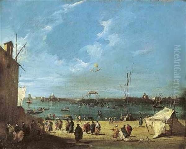 Le Lacher De Montgolfiere Oil Painting by Giacomo Guardi