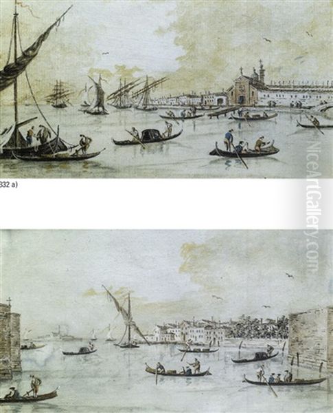 Venezia, Canale Della Giudecca (+ Venezia, Isole Della Laguna; 2 Works) Oil Painting by Giacomo Guardi