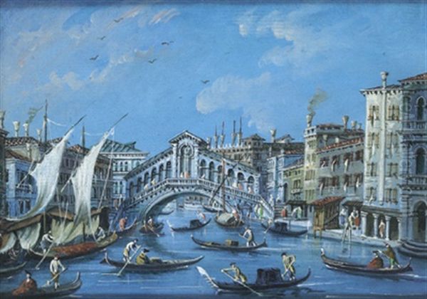 Veduta Del Ponte Di Rialto A Venezia (+ Veduta Della Chiesa Dei Santi Giovanni E Paolo Con La Scuola Di San Marco; Pair) by Giacomo Guardi