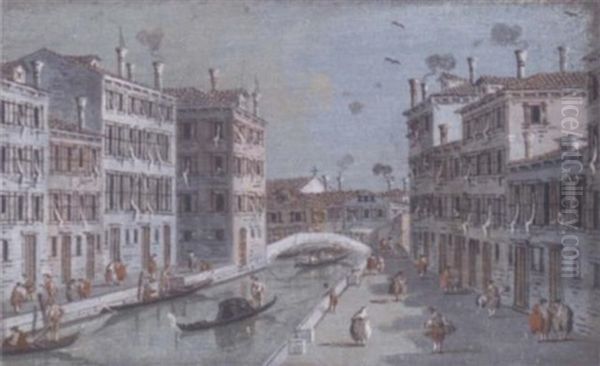 A Venetian Canal With The Wall Of A Garden To The Left Oil Painting by Giacomo Guardi