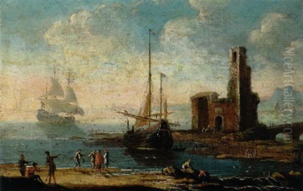 Imbarcazione In Un Porto Adriatico Oil Painting by Giacomo Guardi