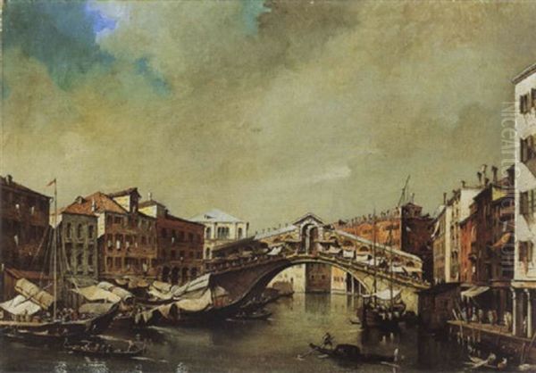 Die Rialto-brucke In Venedig Oil Painting by Giacomo Guardi