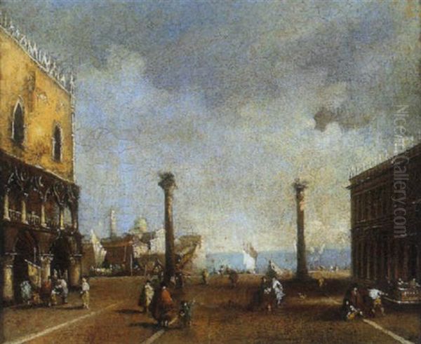 A View Of The Piazza San Marco With Figures In The Foreground Oil Painting by Giacomo Guardi