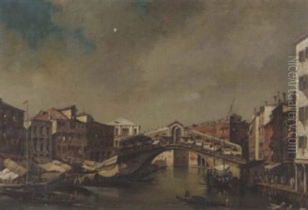 Canale Grande Mit Der Rialtobrucke Oil Painting by Giacomo Guardi