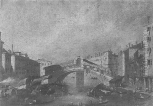 Vue Du Pont Rialto Oil Painting by Giacomo Guardi