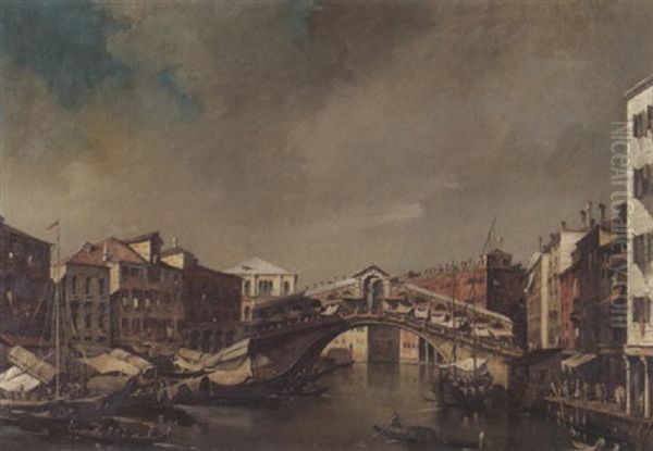 Canale Grande Mit Der Rialtobrucke Oil Painting by Giacomo Guardi