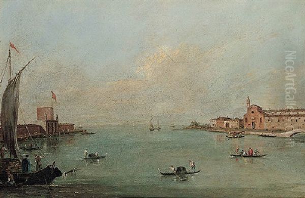 Venice, A View Of The Porto Di Lido With The Forte Di Sant'andrea And The Church Of San Niccolo Oil Painting by Giacomo Guardi