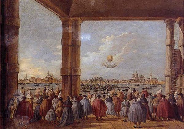 The Ascent Of The Montgolfier Balloon Over Venice Oil Painting by Giacomo Guardi