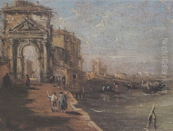 Capriccio Con Arco In Rovina E Porto Di Mare Oil Painting by Giacomo Guardi