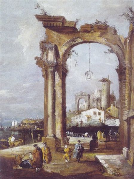 Venezianske Capricer Med Figurer Mellem Ruiner Oil Painting by Giacomo Guardi