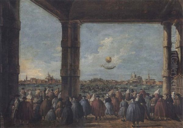 The Ascent Of The Montgolfier Balloon Over Venice Oil Painting by Giacomo Guardi