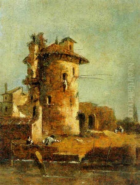 Capriccio Mit Rundturm Oil Painting by Giacomo Guardi