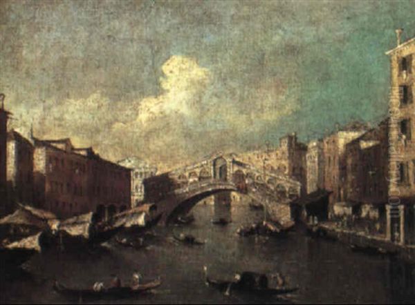 Venice The Rialto Bridge Seen From The Grand Canal Oil Painting by Giacomo Guardi