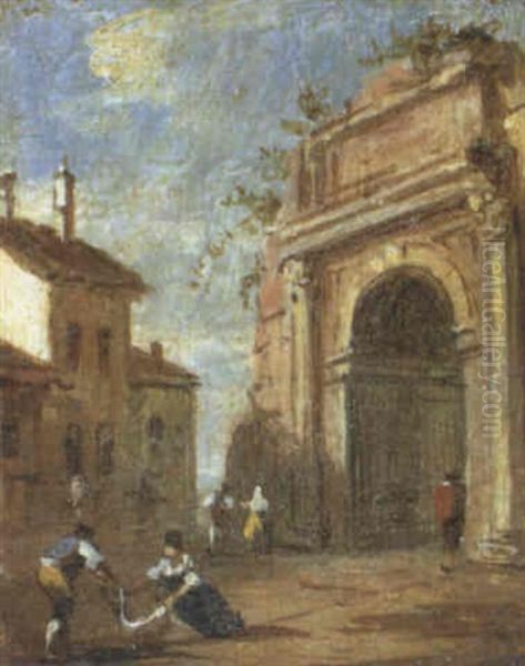 Capriccio Romano Coll'arco Di Tito Oil Painting by Giacomo Guardi