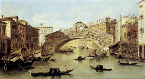 Venice, The Rialto Bridge Oil Painting by Giacomo Guardi