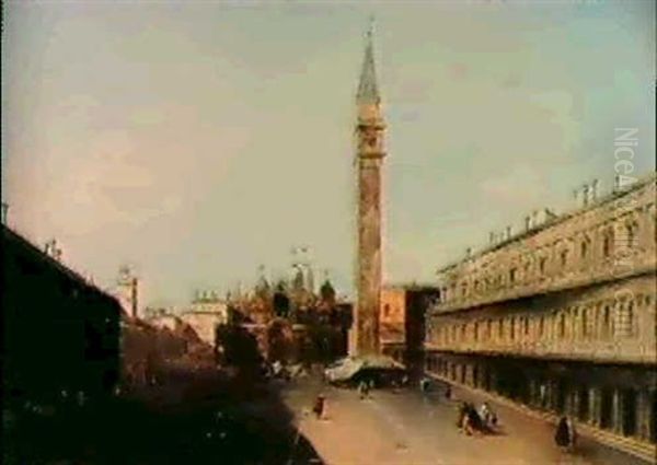 Veduta Di Piazza San Marco Verso La Basilica  Veduta Di San Pietro Di Castello Oil Painting by Giacomo Guardi