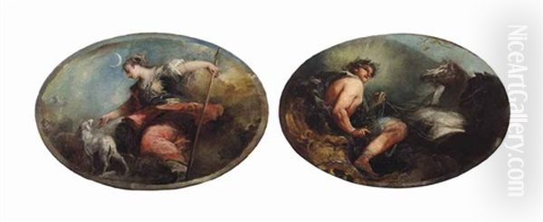 Apollo; And Diana (pair) Oil Painting by Giovanni Antonio Guardi