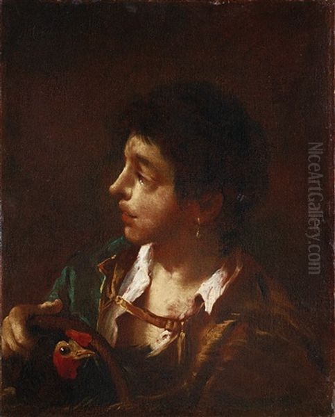 Bildnis Eines Jungen Mit Hahn Oil Painting by Giovanni Antonio Guardi