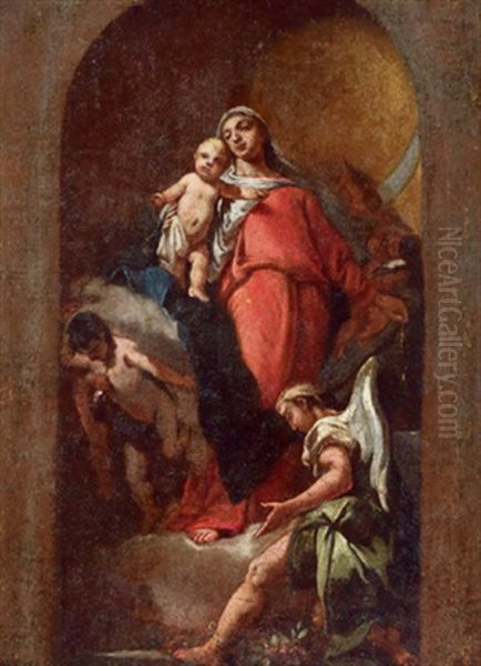 Madonna Mit Kind Und Zwei Engeln Oil Painting by Giovanni Antonio Guardi