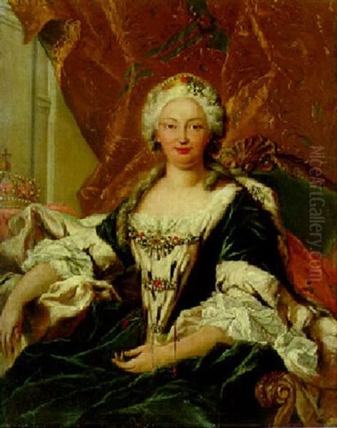 Portrait Of Elisabetta Farnese, Queen Of Spain, Seated Three-quarter-length, With A Crown Beside Her Oil Painting by Giovanni Antonio Guardi