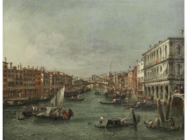 The Grand Canal, Venice, With The Rialto Bridge And The Riva Del Vin Oil Painting by Niccolo Guardi