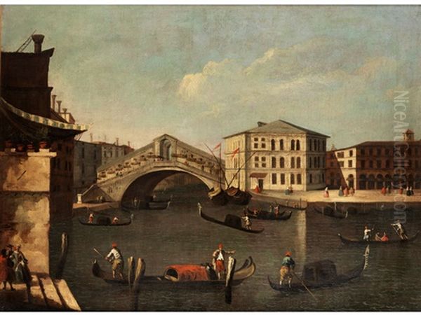 Die Rialtobrucke In Venedig Oil Painting by Niccolo Guardi