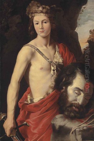 David With The Head Of Goliath Oil Painting by Francesco Guarino