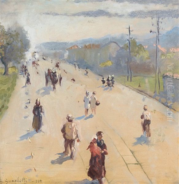 Sur La Route De Saint-ambroise Dans La Vallee De Susa Oil Painting by Giovanni Guarlotti