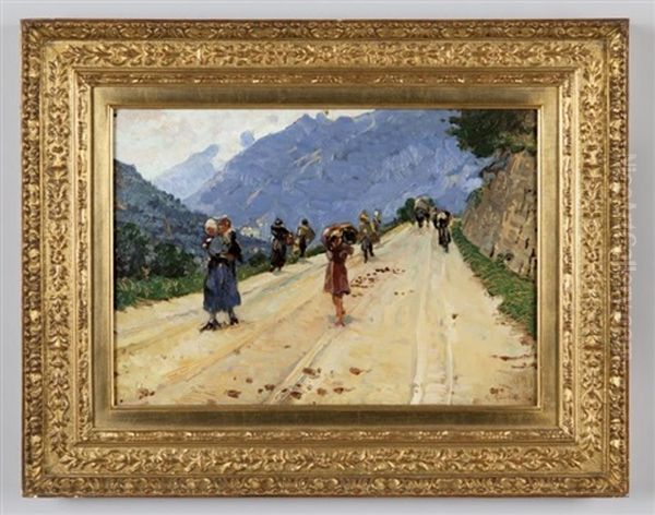 Strada Di Montagna Con Viandanti Oil Painting by Giovanni Guarlotti