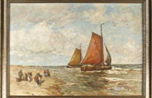 Kutter Am Hollandischen Fischerstrand Oil Painting by Rudolf Anton Guba