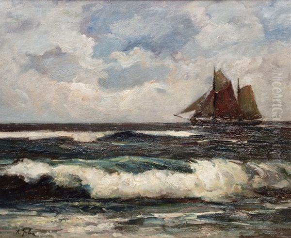 Cutter On The North Sea Oil Painting by Rudolf Anton Guba