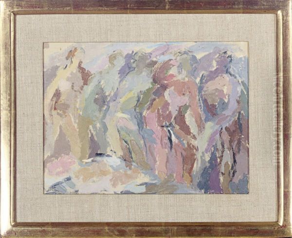 Five Women And Babies On A Windy Plain Oil Painting by Eugenie Baizerman